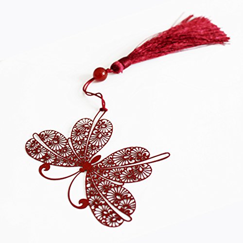 ZMVA Marque-page en acier inoxydable avec pompon Rouge Unisexe Pour enfant et adulte papillon Cover
