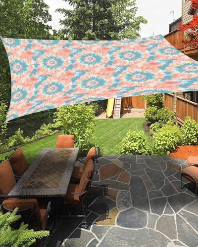 Boanket Sun Shade Sail 14' x 18', Teal Orange Large Heavy Duty Outdoor Shades Sun Screen, Modern Tie Dyeing Contemporary Abstract Art Shade Cloth for Patio Deck Terrace Garden Lawns Beach Backyard