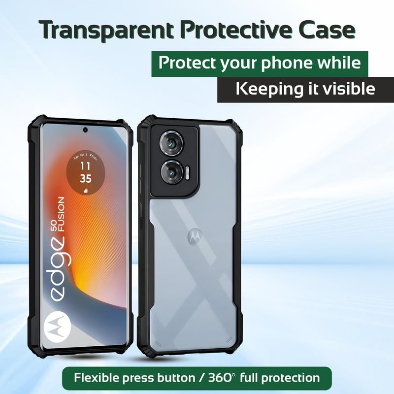 Image of AIBEX Compatible for Motorola G96 5G / Motorola Edge 50 Fusion 5G Mobile Back Case Cover, Crystal-Clear Shockproof Bumper with Camera Guard |(TPU+PC) | Anti-Yellow, Slim Transparent - Black