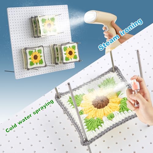 Image of 13''Crochet Blocking Board with 20 Pegs /Pins Granny Square Blocking Boards for Crochet Projects,Plastic Waterproof Crochet Peg Blocking Board Gift for Crocheters and Beginners