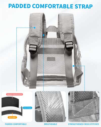 Image of Vorspack Clear Mini Backpack - Stadium Approved 12x12x6 Small Clear Backpack for Women Stadium Backpack for Concert Work Games Festival - Grey