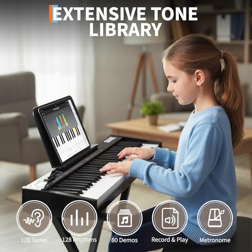 Image of 61 Key Keyboard Piano for Beginners with Stand, Headphones, Sheet Music Stand, 300 Sounds, 300 Rhythms, Educational Electronic Piano Kit for Kids & Adults, Includes Music Lessons