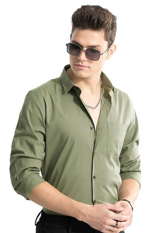 Image of Men's Casual Plain Solid Stylish Formal Plus Size Satin Shirt for Men