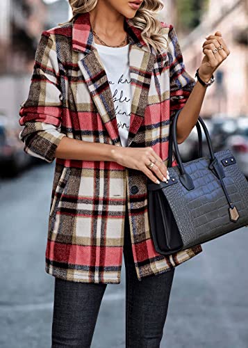 PRETTYGARDEN Women Plaid Shacket Jacket Trendy Fall Casual Button Wool Blend Tartan Trench Coat Winter Clothing with Pockets