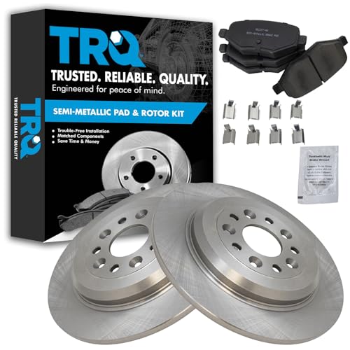 Image of TRQ Rear Brake Pad and Rotor Set Semi Metallic Solid Rotors | For 2011-2014 Ford Edge 2011-2019 Explorer 2009-2019 Flex 2010-2019 Taurus 2009-2012 Lincoln MKS MKT 2011-2015 MKX