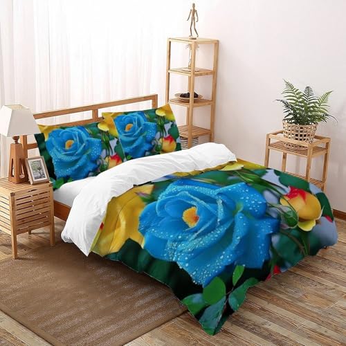 Housse de couette king fleurs imprimé 3D microfibre avec zip 220x240 - 2