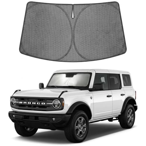 Image of Proadsy Windshield Sun Shade Custom Fit Ford Bronco 2021-2026 Ice Crystal Black Front Window Sunshade UV and Heat Blocker Foldable Visor Keeps Car Cooler for Summer Parking and Daily Use