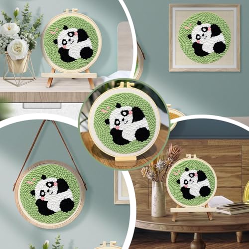 Image of PATPAT Cotton DIY Punch Needle Art Kit Cute Panda Beach Punch Needle Art Craft Kit for Beginners with Embroidery Punch Needles 7.8 inches Round Embroidery Hoop DIY Art Multicolour
