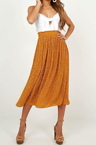 Chigant Women Swing Skirts Chiffon A-Line Summer Beach Pleated High Waisted Maxi Skirts Mustard Yellow M #TOP3