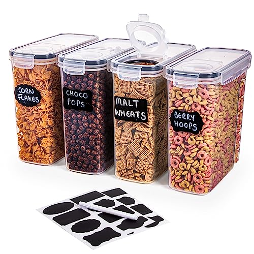 nuovva Cereal Storage Containers Set – Airtight Food Storage Container – Food Grade and BPA Free Dispenser with Flip Top – Kitchen Pantry Organiser – Ideal for Cereal and Cornflakes – 2.5L, 4pcs