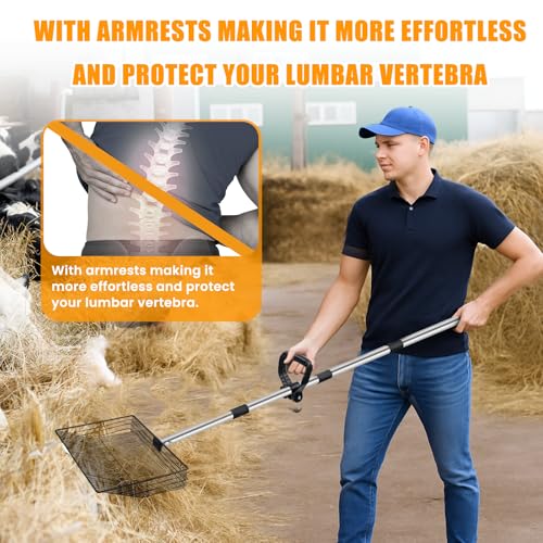 Image of 15inch Heavy-Duty Chicken Poop Scooper with Ergonomic Grip, Chicken Coop Scoop with Adjustable Stainless Steel Handle (24-70 inch), 4-in-1 Litter Sifting Shovel for Chicken Coop Accessories