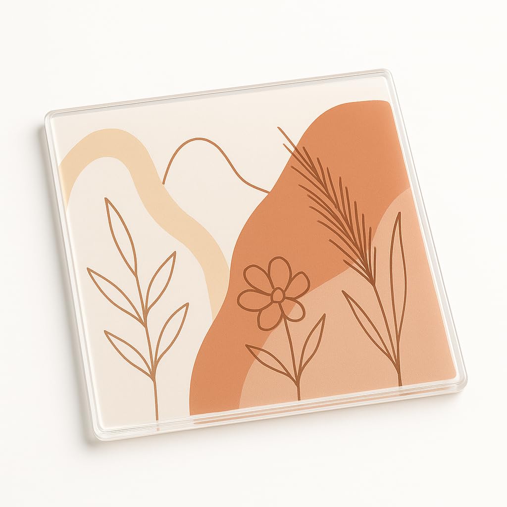 The Plum Penguin Serene Naturals Minimalist Acrylic Coaster Gift - Design Home Decor Present With Botanical Motifs