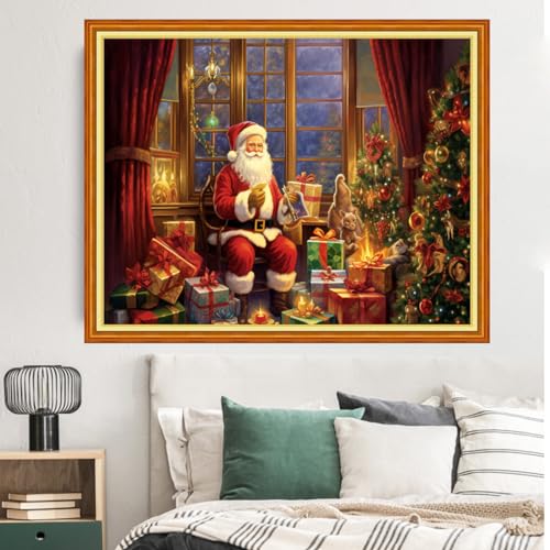 Image of Dimxvean Stamped Cross Stitch Kits,Cross Stitch Kits for Adults Beginners,Embroidery Kits Full Range of Cross Stitch Stamped Kits Needlepoint Kits Cross Stitch Patterns-Santa Claus 16x20 inch, Small