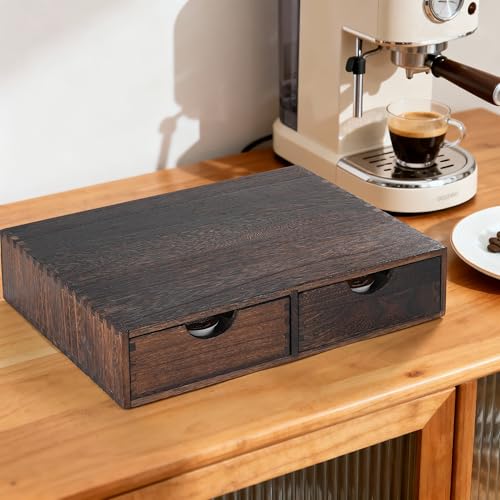 QYJinlida Wooden K Cup Organizer - Stylish Coffee Pod Storage Box for 30 Pods (2 Drawers) in Carbonised Black Finish - Image 6