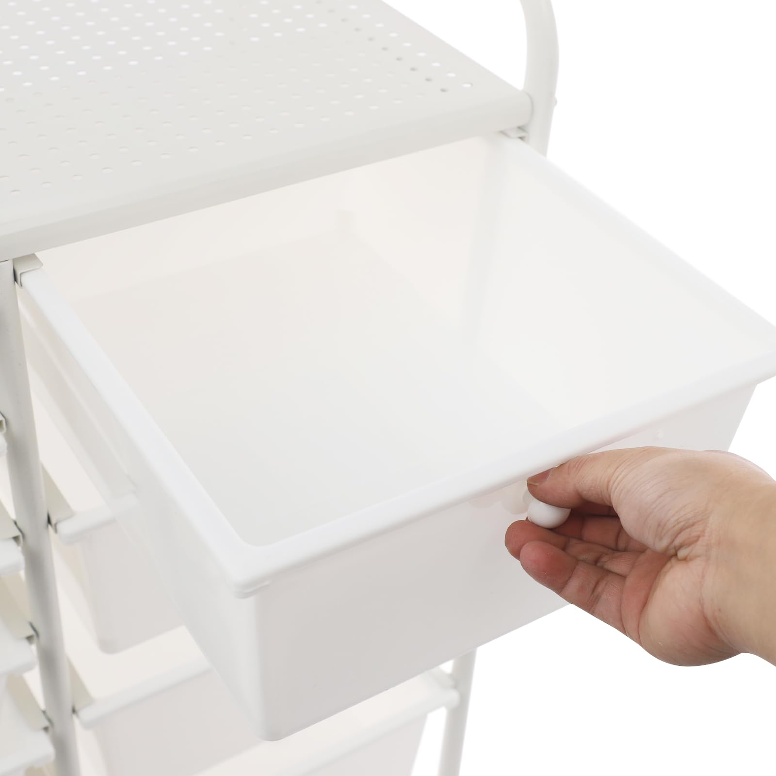 WooDerson Chariot de cuisine avec 15 tiroirs sur roulettes, chariot de service avec 4 roues universelles, chariot de bricolage mobile pour salon, cuisine, bureau (blanc)
