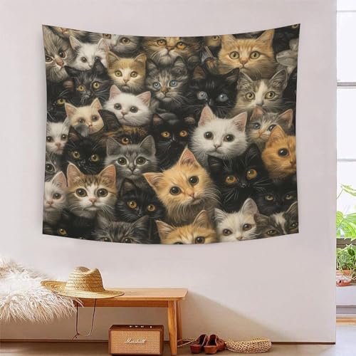 Tapisserie art mural effet 3D relief motif chat mignon grand tissu décoratif 180cmx230cm