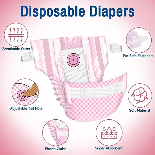 Image of Pet Soft Dog Diapers Female, Disposable Dog Diapers, Cat Diaper for Female Cats, Puppy Diaper with Adjustable Foam Tail Hole 36pcs (XS,Pink)