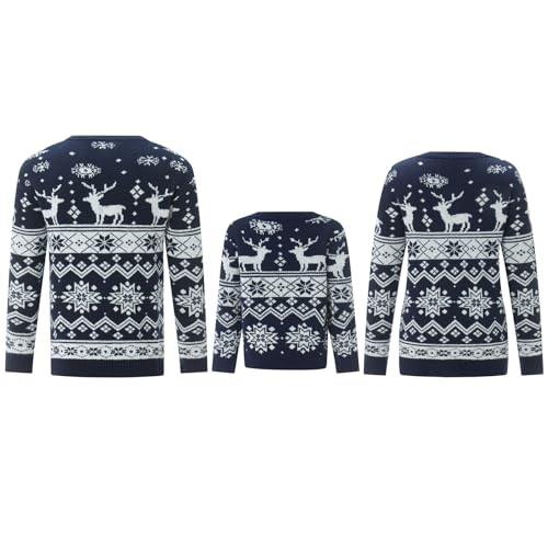 Family Christmas Sweater Matching Sets Long Sleeve Snowflake Reindeer Sweater Holiday Ugly Knit Pullover Tops2
