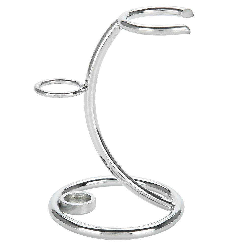 Supporto per pennello da barba in acciaio inox, 2 in 1, con design curvo, portatile e salvaspazio, per rasoio e spazzola, per lavabi in bagno da uomo (argento, altezza 10,5 cm)