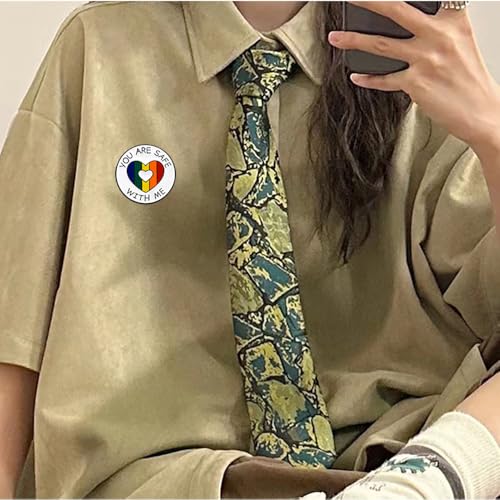 Image of Round Rainbow Enamel Brooch For Women Men, You're Safe To Be You Around Me Badge Pin with Inspirational Quote Lapel Brooches for Clothing Bags Backpacks Jackets Hat Accessory Decoration Jewelry Gifts