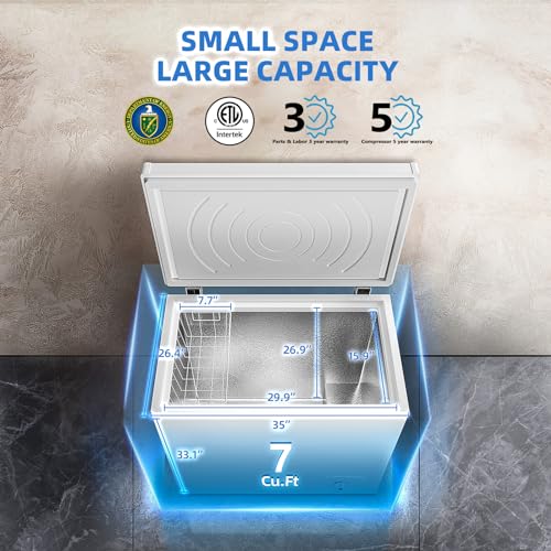 image for Aplancee 7 Cu.Ft. Chest Freezer 1 Removable Basket Deep Small Compact 