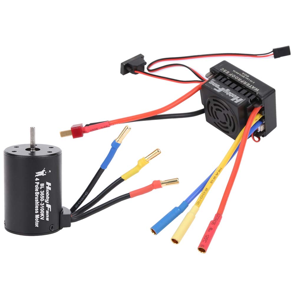 Silnik bezszczotkowy RC, wodoodporny silnik bezszczotkowy 4P 3650 3100KV T Wtyczka z bezszczotkowym zestawem ESC 60A Kompatybilny z samochodem 1/10 RC