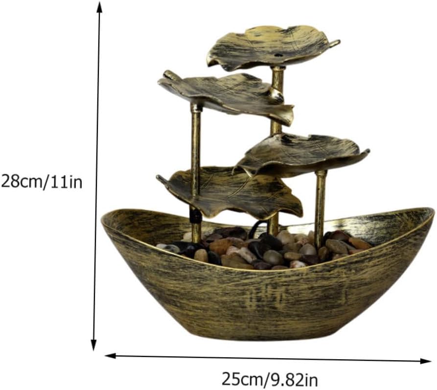 LED Waterfall Tabletop Fountain with Lotus Leaf Design Creative Home Decoration Night Light for Living Office Bedroom Unique Running Water Ornament for Relaxing Atmosphere