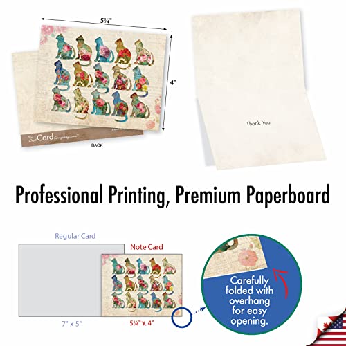 Image of The Best Card Company 10 Assorted Cat Thank You Note Cards Boxed Set 4 x 5.12 Inch with Envelopes (10 Designs, 1 Each) Catfigurations M6452TYG