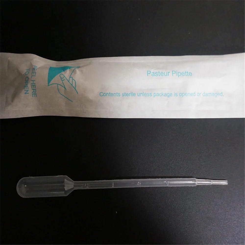 Cristalería de Laboratorio 100 pipetas de transferencia de plástico Pasteur de 1 ml, 2 ml, 3 ml y 3 ml con gotero y papel de plástico.(3ml-L 100pcs)