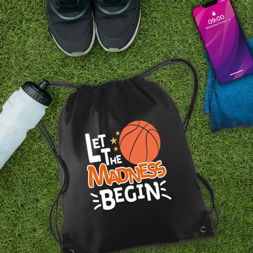 Let The Madness Begin Drawstring Backpack For Men Women, Waterproof Sport Sackpack For Basketball Lover Basketball Fan, Funny Birthday Christmas String Gym Bag Gifts4