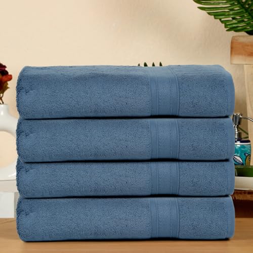 Image of Arvind 100% Cotton Towels for Bath | Towels for Bath Large Size | 500 GSM Bath Towel - Soft & Absorbent | 4 Piece Bath Towel for Men /Women | Urban Comfort | 70 cm x 140 cm - Dark Blue