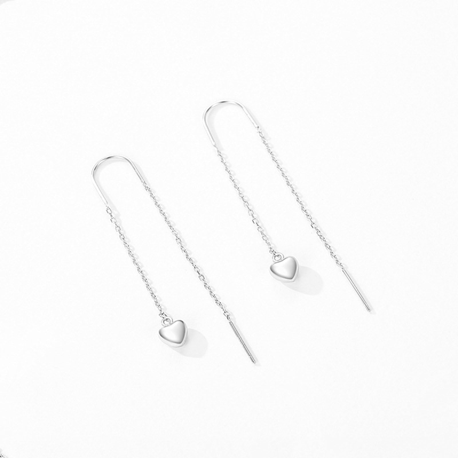 Weißgold Ohrringe Durchzieher 750 585 375 Echtgold Eckig, Damen Ohrringe Hängend Lange Kette mit Herz Hochzeit Ohrhänger Durchzieher für Frauen Hypoallergen