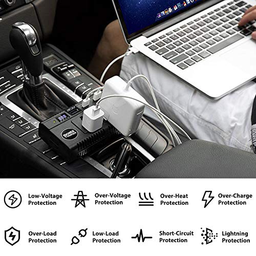 Car Power Inverter 120W DC 12V 24V to AC 110V Car Charger Adapter with 3 AC Outlets Dual Cigarette Lighter 4 USB Ports Charger Quick Charging 3.0 for Phones Tablets Laptops Kindle (Black)