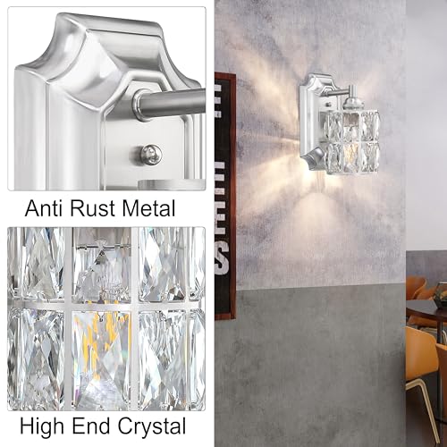 Image of Crystal Wall Sconce Brushed Nickel Dry&Wet Dual Use 1 Light 2 Pack