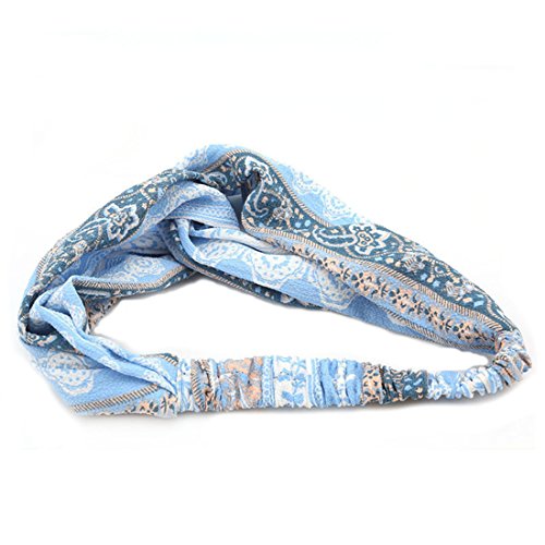 VWH Women Elastic Hair Headband Flower Printed Ornament Hair Accessories (slight blue)