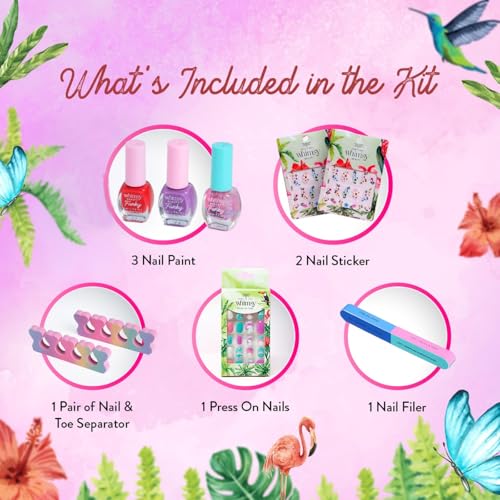 Image of Whimsy Beauty 8 in1 Kids Nail Art Kit | Water Based Peel Off Nail Polish Set with Press On Nails Stickers Nail File and Toe Separators | Safe Fun Nail Care for Girls |Organic, Natural, Chemical Free