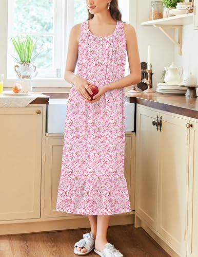Image of Ekouaer 2 Pack Nightgowns for Women Sleeveless Long Night Gowns Victorian Nightdress with Pockets Soft Ladies Gown