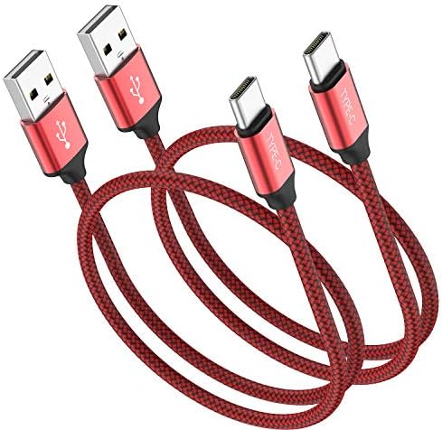 Short USB Type C Cable,OneKer(1ft 2-Pack) Portable USB-C Charger Nylon Braided Fast Charging Cord Compatible Samsung Galaxy S9 S8 Plus Note 9 8,LG G5 G6 V20 30,Google Pixel 2 XL,Power Bank (Red)