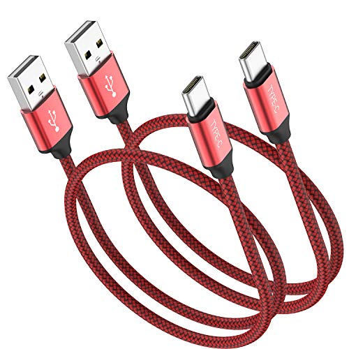 Short Usb Type C Cable,Oneker(1Ft 2-Pack) Portable Usb-C Charger Nylon Braided Fast Charging Cord Compatible Samsung Galaxy S9 S8 Plus Note 9 8,Lg G5 G6 V20 30,Google Pixel 2 Xl,Power Bank (Red) #TOP29