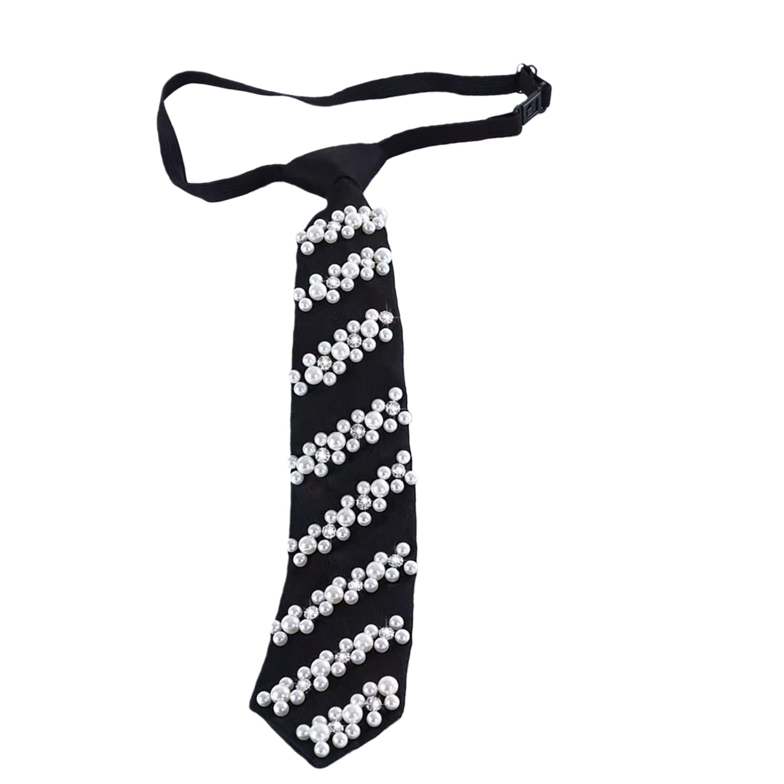 MICFENY Elegant Imitation Pearls Accent Necktie Lightweight Wrinkles Resistant Polyester Suitable For Meetings And Casual Occas