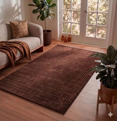 Image of Hand-Tufted Wool Pile Area Rug - Abstract Textured Grid Check Pattern - Thick and Durable Floor Carpet for Bedroom & Dining Area Weight- |9 Pound|Size-3x5 Feet (36x60 Inch)