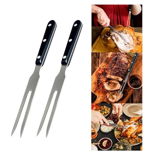 Lot de 2 fourchettes à viande, 25 cm, en acier inoxydable, avec poignée en plastique, pour griller, rôtir, servir, cuisiner
