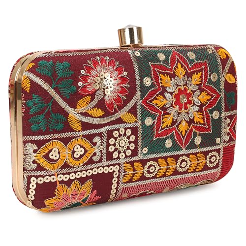 Bolsa clutch de designer feita à mão - Bordado Zari para mulheres, Marrom