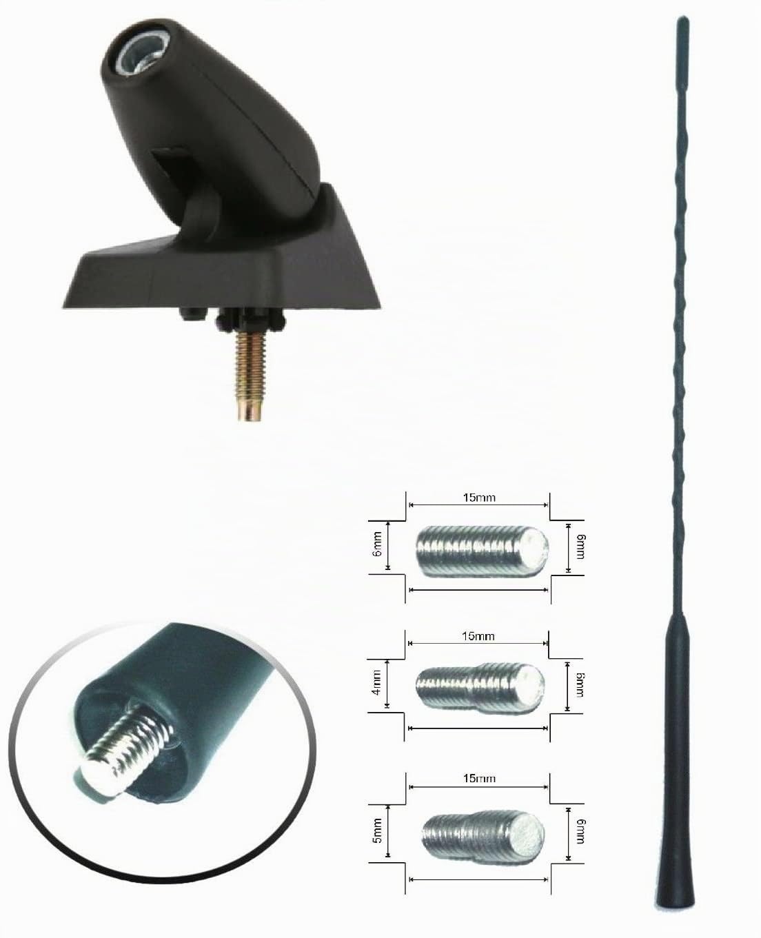 Antenne et base compatibles avec Peugeot 106 206 306 405 406 806 Expert Partner 40,6 cm