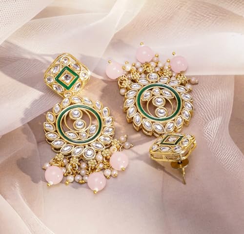 Image of Rubans Necklace Maangtikka Set Gold Plated Kundan & Pearl Jewellery Gift for Women & Girls