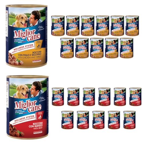 Miglior Cane umido. 24 scatolette da 405gr cibo umido per cani Miglior Cane (Gusto, Misto 1)