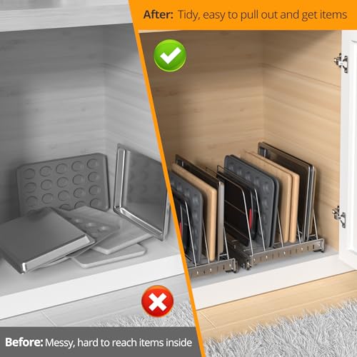 Pull Out Cabinet Organizer for Cutting Board, Cookie Sheet, Baking Sheet, Stainless Steel Sliding Rack for Bakeware & Trays, Heavy-Duty Cutting Board Organizer (12.9” x 16.5” (32.6 x 41.8 cm)) by NestSprout - Used condition - Image 3