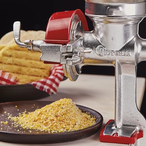 Foto von Victoria Getreidemühle Manuelle Gusseiserne Handmühle zum Mahlen von Kaffee, Mais, Hafer, Saatgut, Dicke Einstellbar, Kornmühle mit Niedrigem Trichter und Tischklemme, Grain Grinder