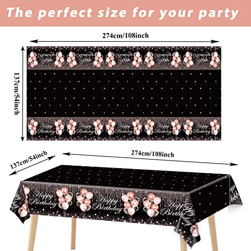 Image of 3pcs Black Rose Gold Birthday Tablecloths - Party Decorations With Pink Sequin Plastic Table Cover, Glitter Diamonds - Happy Birthday Supplies for Girl Women Wedding Party