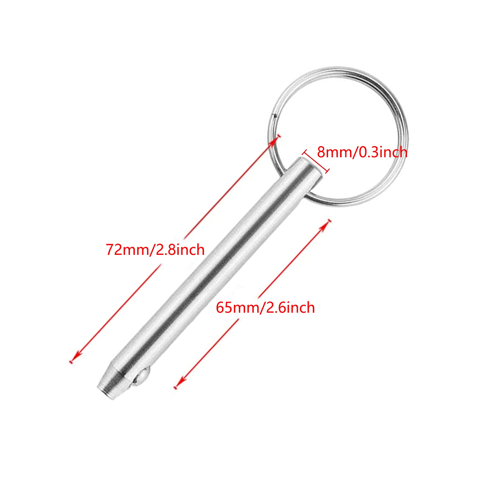 Set di 4 Perni a sgancio rapido in acciaio inox Cerniera acciaio barche accessori perno di bloccaggio Diametro 8 mm, lunghezza totale 72 mm, accessori per barche con anello di chiusura a sfera